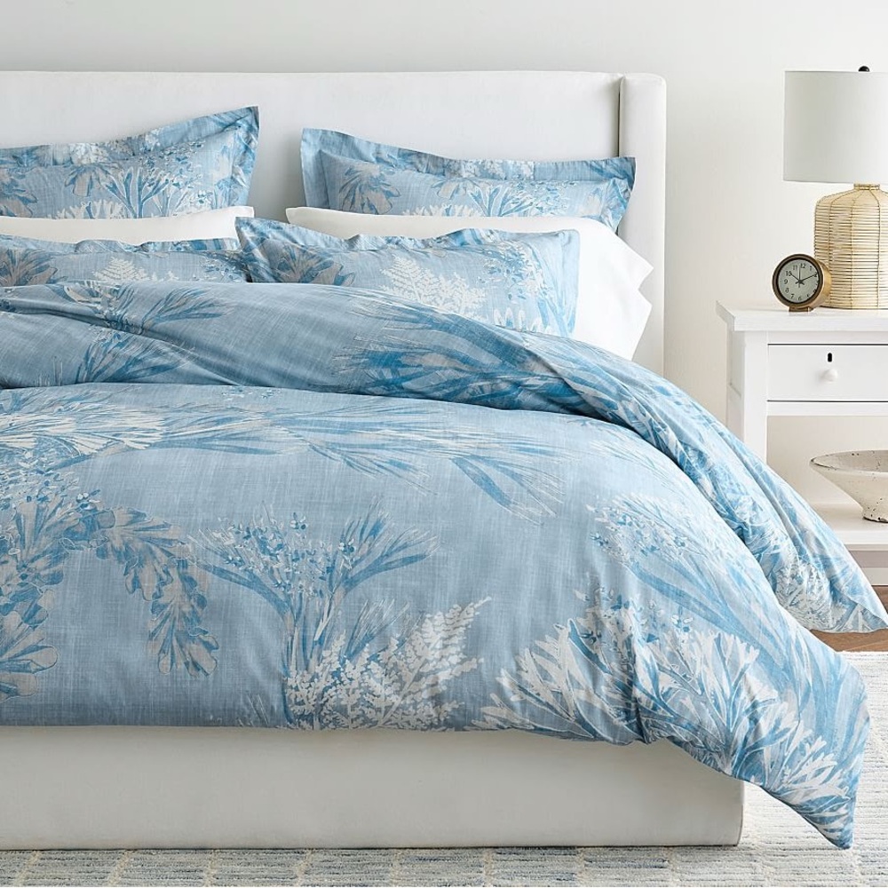 Rare Pottery Barn Sea Mist Organic Percale Duvet Cover and Shams, Full/Queen